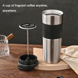 15OZ Travel Home Office Camping Coffee Tea Press Tumbler Stainless Steel <b>Double</b> <b>Wall</b> Vacuum Insulation French Press Travel Mug - Product Image 2