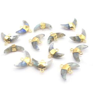 ตัวเชื่อมต่อรูปพระจันทร์เคลือบทองประดับลาบราดอไรต์พร้อมห่วง - Product Image 2