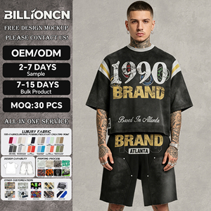 Custom Vintage Distressed Acid Wash Graphic T-shirt and Rhinestone Denim Shorts ,Streetwear Manufacturers T-shirt and Short <b>Set</b> - Product Image 1