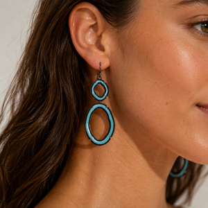 Orecchini Pendenti Circolari Blu Multicolore, Orecchini Pendenti Rotondi Creativi per Donne - Product Image 2