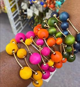 2026 nuovo arrivo di moda 18K oro Punk palle grossi braccialetti d'argento a buon mercato Design all'ingrosso nuovo legno braccialetto elastico per le donne - Product Image 2
