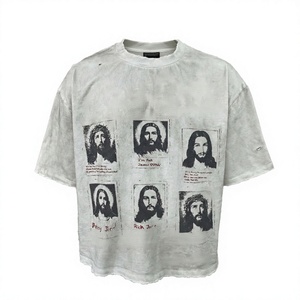 Camiseta de Hombre Extra Grande y Holgada, Estilo Vintage con Lavado Ácido, Estampado Gráfico Desgastado, Algodón - Product Image 1
