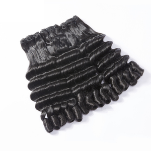 Extensions <span class=keywords><strong>de</strong></span> cheveux humains brésiliens bouclés doublement tirés, personnalisées en gros, type Fumi Pixie <span class=keywords><strong>Rose</strong></span>, tissage à la machine, couleur noir naturel - Product Image 2