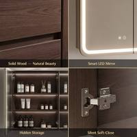 Meuble-lavabo flottant rétro en aluminium nid d'abeille couleur noyer, 2 tiroirs, vasque en céramique sans formaldéhyde E0, miroirs LED à commande tactile intelligente