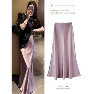 Gonna <span class=keywords><strong>a</strong></span> <span class=keywords><strong>Vita</strong></span> <span class=keywords><strong>Alta</strong></span> Snellente di Media Lunghezza 2025 da Donna in Raso di Acetato Abito Lungo <span class=keywords><strong>a</strong></span> Coda di Pesce per Fianchi Gonna Drappeggiata Primavera ed Estate - Product Image 2