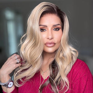 Perruques synthétiques sans colle, résistantes à la chaleur, avec dentelle transparente 13x6, ondulations naturelles, blondes, 18 pouces - Product Image 1