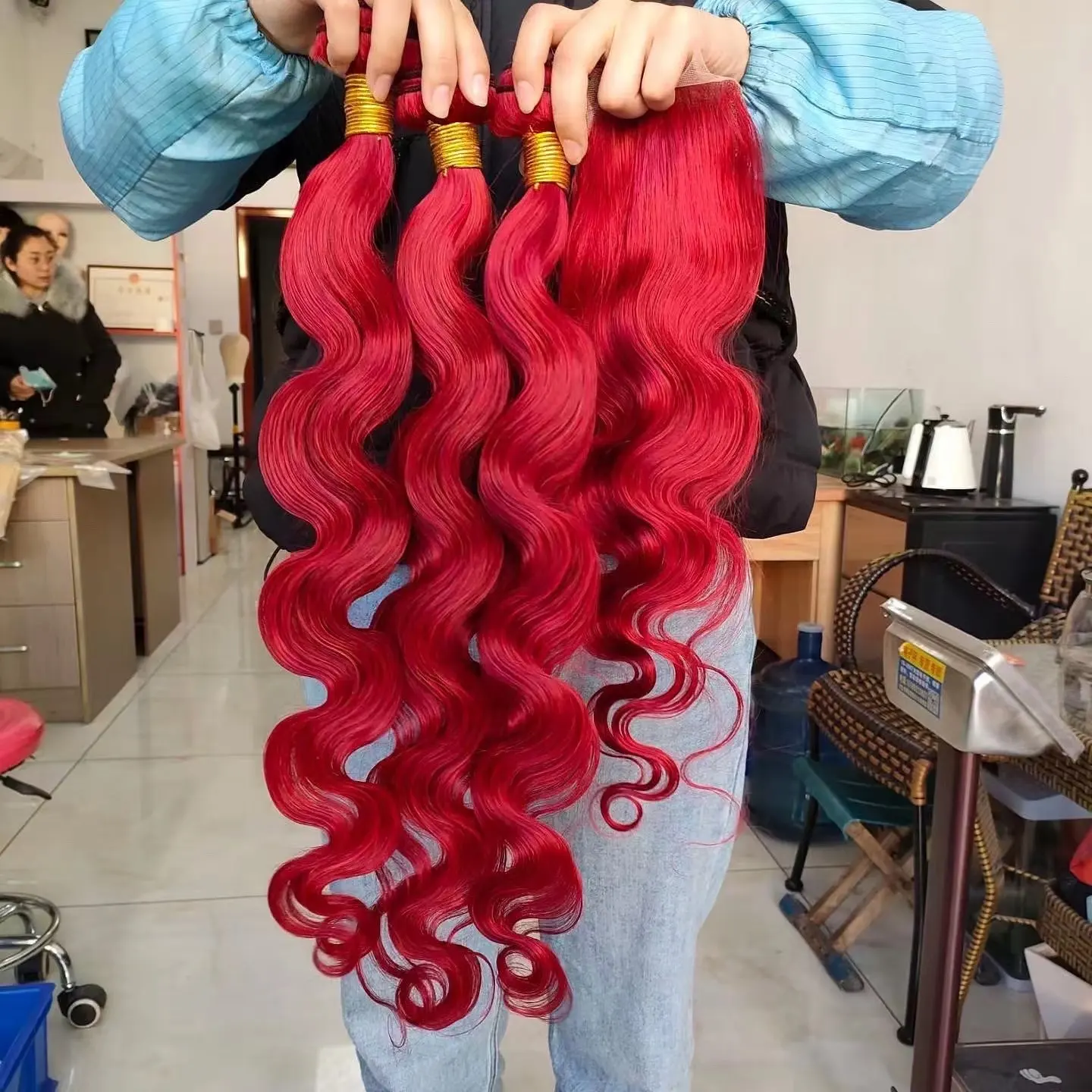 Amara Hair 2023 capodanno red weaves bundles fasci di capelli umani peruviani e brasiliani fasci di capelli rossi da 40 pollici estensioni delle palline