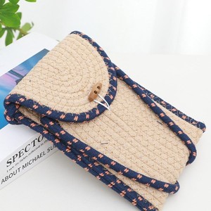Handmade woven <b>straw</b> <b>bag</b>, stylish and fashionable small crossbody <b>bag</b>, mini children's coin purse, beige and gray cotton. - Product Image 2