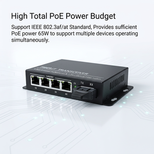 Tincam 4-Port 10/100M โหมดเดียวไฟเบอร์คู่ความจุ1G ตัวแปลงสัญญาณใยแก้วนำแสง1G VLAN POE สวิตช์เครือข่าย VLAN POE - Product Image 3