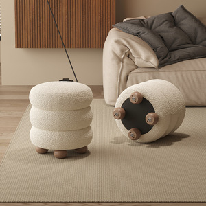 Trendy Ins Cream Aesthetic Sherpa Round Stool - Modern Home <strong>Bedroom</strong> Vanity Dressing <strong>Chair</strong> - Product Image 4