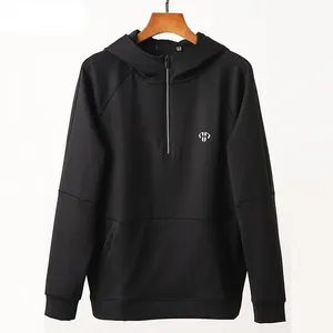 Spring new fashionable loose casual pullover with pattern sports top half zipper solid color popular men's hooded jackets