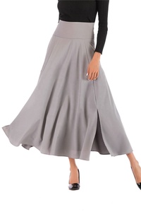 Jupes longues plissées à taille haute avec poche pour femmes, printemps, fente latérale, mode, avec ceinture, décontractées, Saia Longa, gris E8601 - Product Image 4