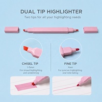 Stylos surligneurs mignons et kawaii à double pointe, pastel, 12 couleurs, sans bavure, pointe biseautée, logo personnalisé pour promotion en magasin