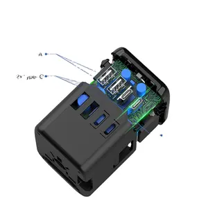 소켓이 있는 글로벌 범용 여행 변환 플러그 국제 여행 어댑터, USB C 유형 충전기 전기 6A 플러그 소켓