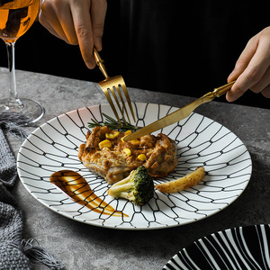 Commercio all'ingrosso scandinavo stoviglie Spaghetti occidentale piatto da Dessert ristorante bianco e nero piatti in ceramica piatti cena in ceramica - Product Image 3