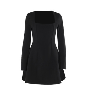 Yl24444 automne nouveaux vêtements pour femmes tempérament loisirs coupe ajustée col carré une balançoire à manches longues <span class=keywords><strong>Dr</strong></span> - Product Image 5