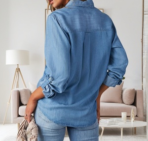 <span class=keywords><strong>Camicia</strong></span> autunnale Casual in Denim a maniche lunghe da donna con colletto a punta - Product Image 2