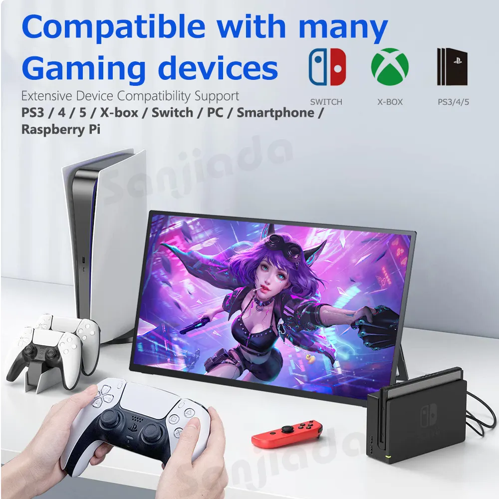 15,6 Zoll tragbarer Monitor mit HD-IPS-Bildschirm, Gaming-Monitor mit Desktopständer für Computer Telefon als Erweiterungsbildschirm