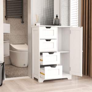 Mueble de Almacenamiento Independiente Blanco con 4 Cajones, 1 Puerta y Estantes Ajustables, Mueble de Baño de Diseño Moderno en Madera - Product Image 5
