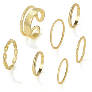 Europa y Estados Unidos 7 piezas Simple Ins Wind Metal Joint Ring Set Traje de combinación de anillo de aleación chapado en oro de moda - Product Image 5