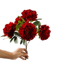 Bouquet de 5 pivoines artificielles en polyester, fausse soie, pour centre de table de mariage, décoration florale pour la maison et vase.
