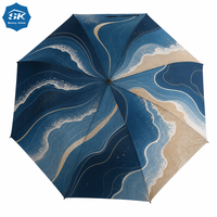 Parapluie de golf Golden Wave Line, élégant imprimé vaguelettes d'eau, logo personnalisé, armature en fibre de verre pour articles promotionnels de marque haut de gamme