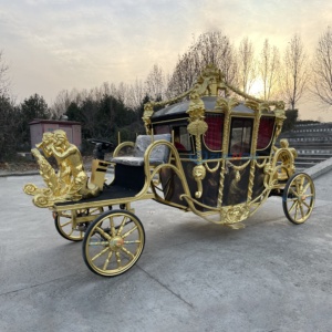 Calèche royale dorée à 4 roues, véhicule électrique de tourisme, chariot de mariage, manège de parc d'attractions, calèche de mariage - Product Image 5