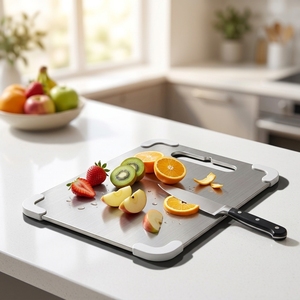 Tagliere in Acciaio Inossidabile Antiscivolo a Doppio Lato, Ispessito, Antibatterico, Antimuffa, per Esterni, per Impastare - Product Image 4