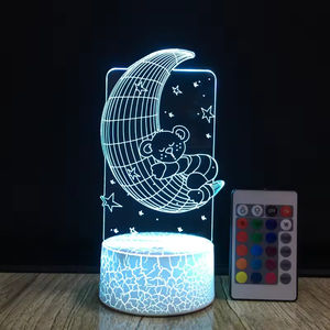 Lampada da Tavolo 3D <span class=keywords><strong>Moon</strong></span> <span class=keywords><strong>Bear</strong></span> con Luci LED Colorate a Cambio Graduale, Controllo Touch e Telecomando, Creativa Lampada da Tavolo LED 3D - Product Image 2