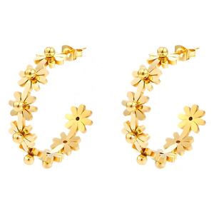 ต่างหูห้อยสไตล์ยุโรปอเมริกัน หรูหรา ลายดอกไม้ สแตนเลส ทันสมัย ใช้งานได้หลากหลาย สินค้ามาใหม่ ของใช้จำเป็นสำหรับไปทะเล ชุบทอง ประดับเพชรซิร์คอน - Product Image 1