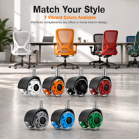Roulettes de chaise de bureau OEM en gros, transparentes, disponibles en 7 couleurs, avec double roue silencieuse et tige pivotante