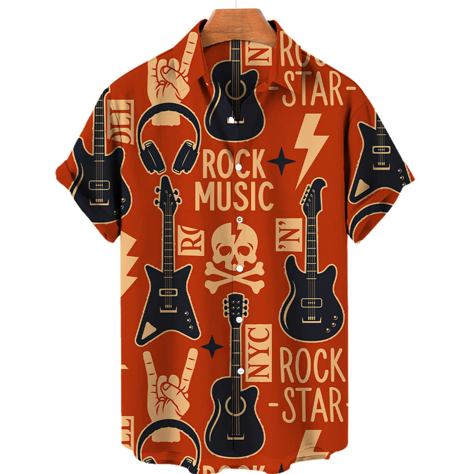 Hawaiian Men's Shirts Guitar Beach Style 3d Printing Lapel Shirts For Men Fashion Oversized Tops Men Clothing