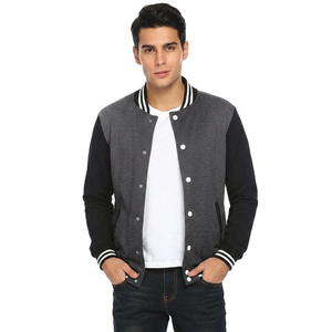 Veste varsity noire pour homme, col rayé, boutons pression, légère, décontractée, pour l'automne, l'hiver, le sport ou un style streetwear. - Product Image 1