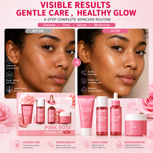 Tonique coréen hydratant et éclaircissant pour le visage, marque privée, coffret de voyage soin de la peau à la rose, pour tous les types de peau - Product Image 2