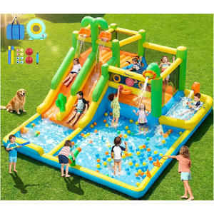 Château gonflable USA Stock avec double toboggan aquatique, piscine à jets d'eau, mur d'escalade, pour grands enfants, pour jardin, utilisation humide ou sèche - Product Image 1