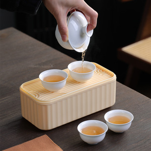 Service à thé de voyage en porcelaine carré avec couvercle et rangement intégré pour usage extérieur et domestique, vaisselle à thé Kung Fu - Product Image 3