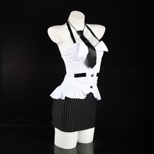 Vestido Halter con Escote Bajo y Lazo, Disfraz de Secretaria o Maestra, Minifalda Sexy Ajustada, Disfraz Elegante para Mujer - Product Image 3