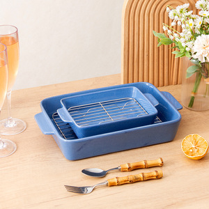 Juego de bandejas para hornear de cerámica cocidas en horno, cuadradas de 8.5 y 12.5 pulgadas, con doble asa, aptas para horno, para uso doméstico. - Product Image 2