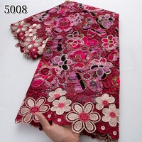 Tela de encaje seco de cera bordada nigeriana 5008 al por mayor, diseños de moda, tela de cera floral, tela de encaje de guipur con cordón para vestido de mujer