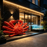 Estatua de Cangrejo Gigante de Fibra de Vidrio Personalizada con Iluminación LED, Escultura de Animal Marino para Entrada de Restaurante o Exhibición en Centro Comercial