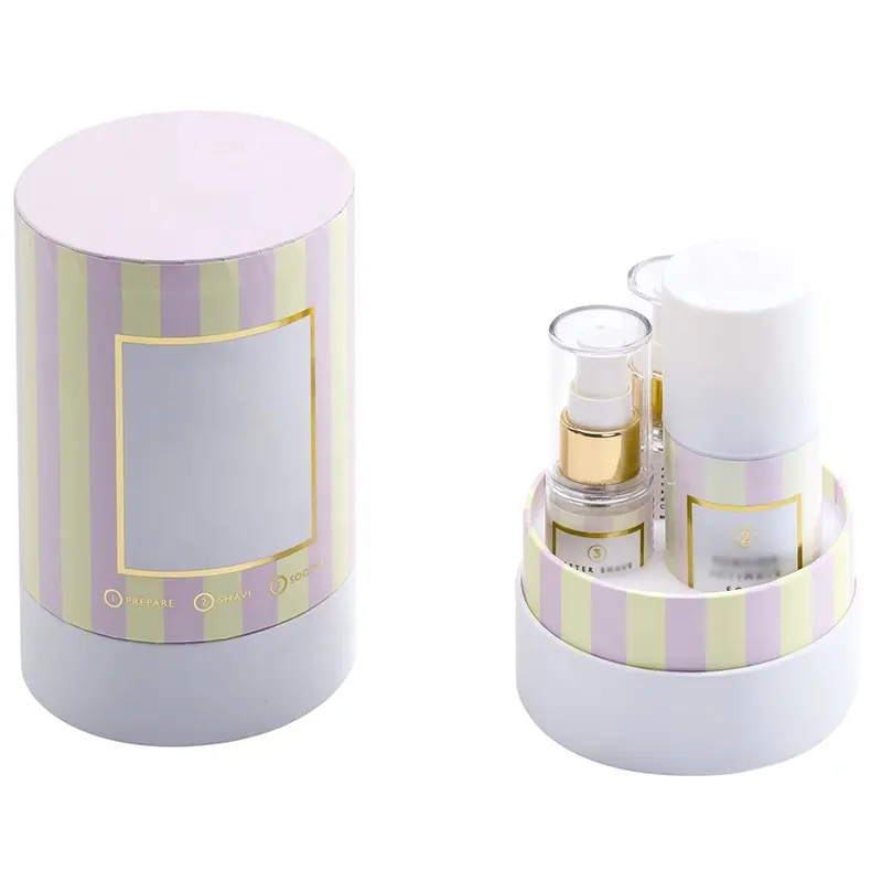 Custom printed logo Cardboard cosmetic bottle skincare jars set round tube candle cans Rose Gold Paper Cylinder Box