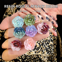 Bunga Mawar Buatan dari Resin Lukis Tangan Model Flatback Cabochon Hiasan Aksesoris Warna Gradasi 18mm Kerajinan DIY Liqin