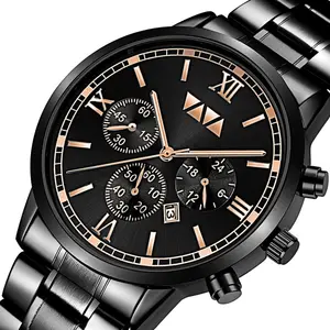 Relógio de pulso para homens aço inoxidável, logotipo personalizado preto de negócios, pulseira, relógios grandes para homens, mão barata 2023