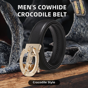 Venta al por mayor de fábrica: Cinturón de cuero genuino para hombre con hebilla de aleación Jessi de bloqueo automático, estilo occidental, de 3.8 cm de ancho, con grabado de moda y personalidad. - Product Image 2