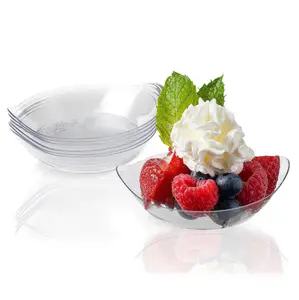 BST Round Leaf shape Appetizer Cups disposable clear plastic dessert cups for Chocolate, Ice Cream, Fruit