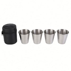 Ensemble de tasses à bière portables en acier inoxydable épaissi de 70 ml avec housse en cuir PU - Product Image 1