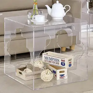 Bespoke Deluxe Unieke Lucite Salontafel Acryl Clear Cube Uitsparingen Einde Bijzettafel