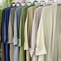 Promotion : Abaya élégante en lin texturé à 8,8 $ – Cardigan musulman pour femme, style turc, vêtement islamique modeste, style Dubaï (Abaya uniquement)