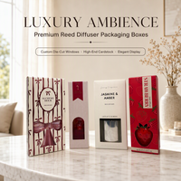Emballage personnalisé en carton kraft écologique pliable avec fenêtre découpée et poignée pour diffuseur de roseaux et huiles essentielles – Vente en gros