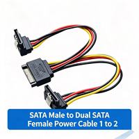 90 °   Cable divisor de alimentación SATA de ángulo recto macho a hembra 1 a 2 con clip de resorte